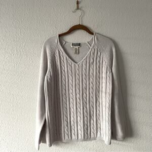 90s Vintage Grey V neck Sweater Cable knit Size Large